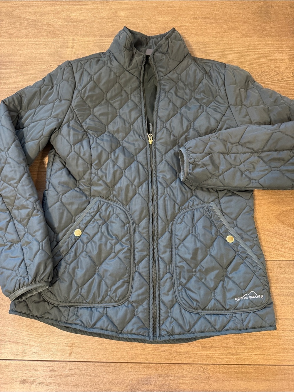Eddie Bauer Quilted Jacket - Olive Green with Gold Accents
